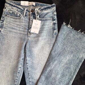 BKE Blue Straight Leg Jeans with Distressed Detailing